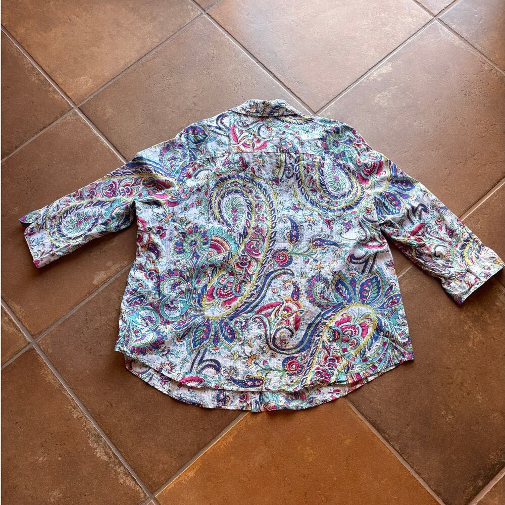 Allison Daley Plus Textured Cotton Paisley Button Up w Chambray Trim size 22W - Picture 12 of 12